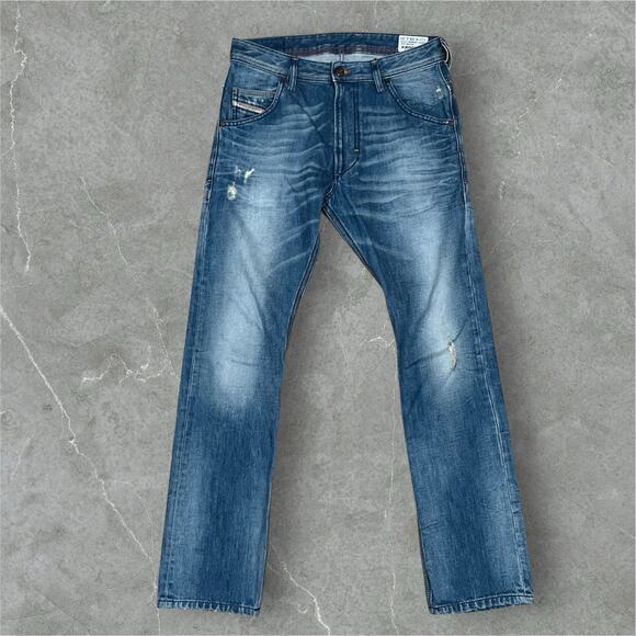Diesel Jeans Krooley Regular Slim-Carrot Blue Fade Distress 31x30 (28 Tag) 0806P - Picture 1 of 10